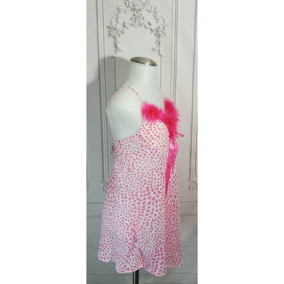 NWOT Cinema Etoile Pink Hearts Babydoll Fur trim Barbie Pink 2 Piece Set Sz S - Picture 4 of 8